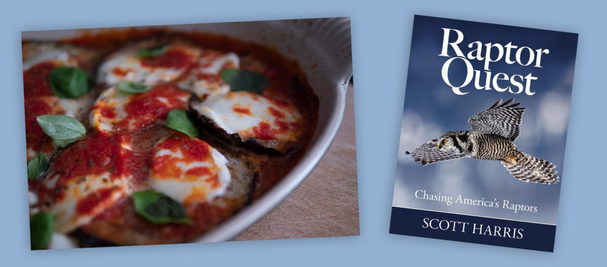 Eggplant Parmesan and Scott Harris's book RaptorQuest